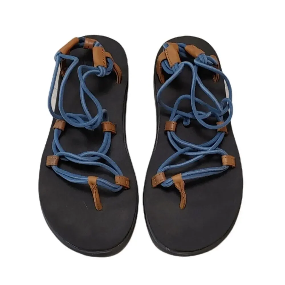 Teva Voya Infinity Womens 8 Strappy Sandals Blue Tan Leather Accents - Picture 2 of 6